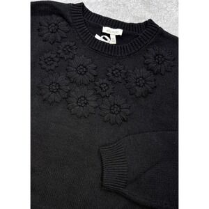 Ella Moss Sweater Womens Medium Black Floral Embroidered‎ Crewneck Pullover Knit